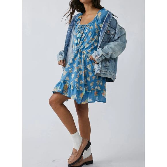 Free People Camella Mini Dress Blue Size Large Summer Dress - Picture 5 of 10